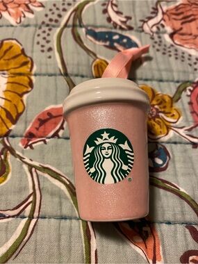 Starbucks Pink Sparkle Ceramic Ornament Cup with White Lid
